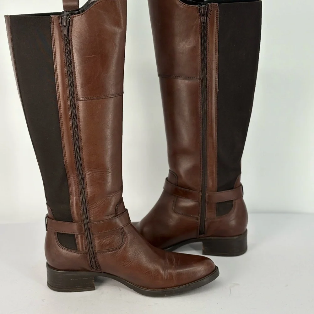 🐈‍⬛ Gillio Brown leather riding boots with elastic panels Boots